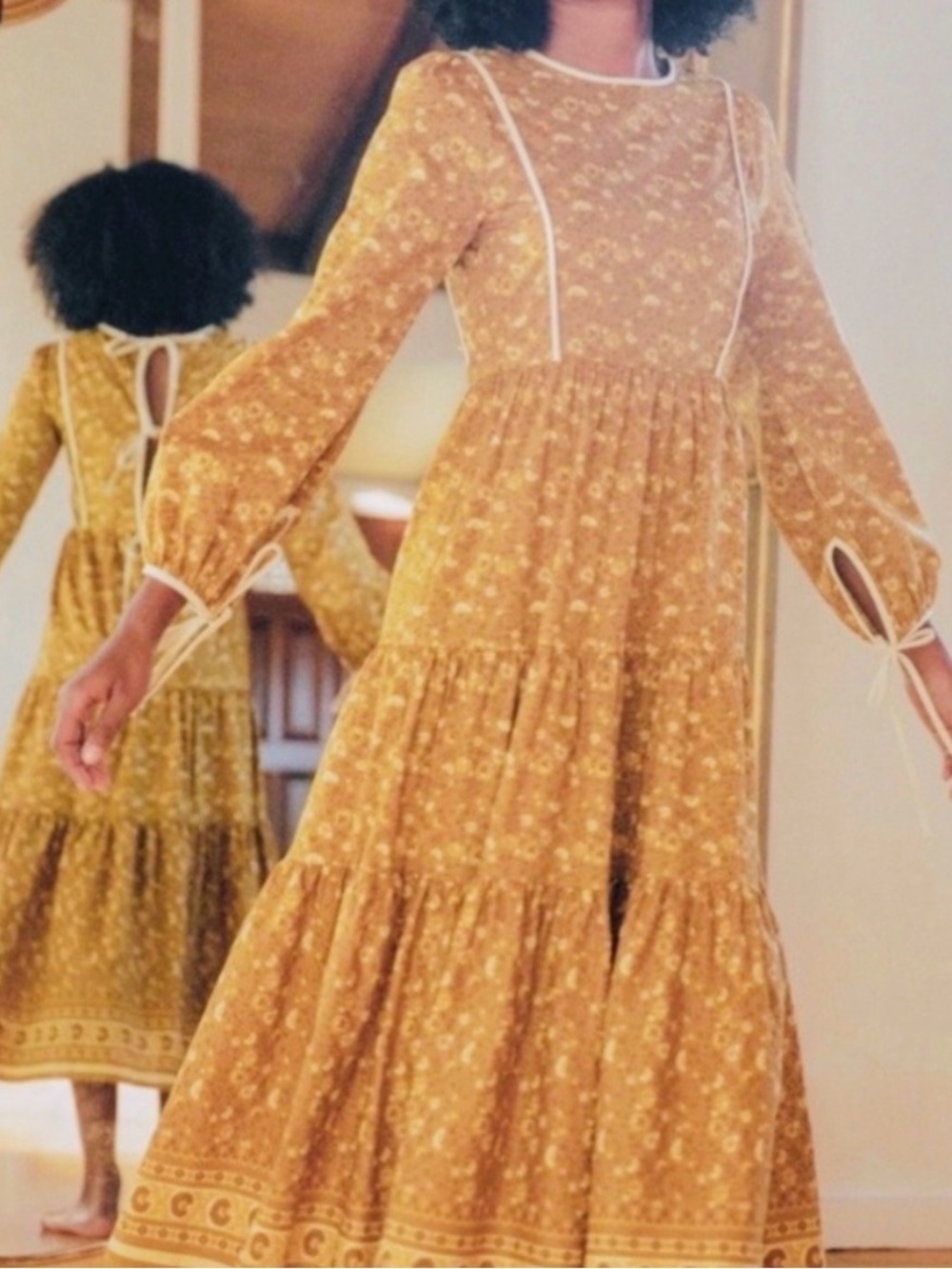 Christy Dawn Mustard Yellow Floral Tiered Maxi Dress